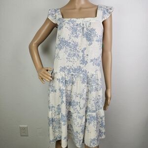 Monteau LA Dress Linen Blend Drop Waist Tiered Sz L Cottagecore Country Boho